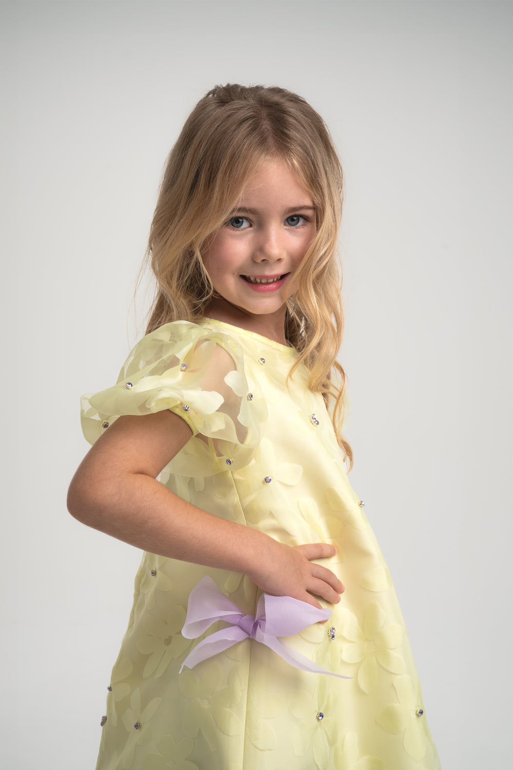 Floral Print Yellow & Lavender A-Line Dress for Girls