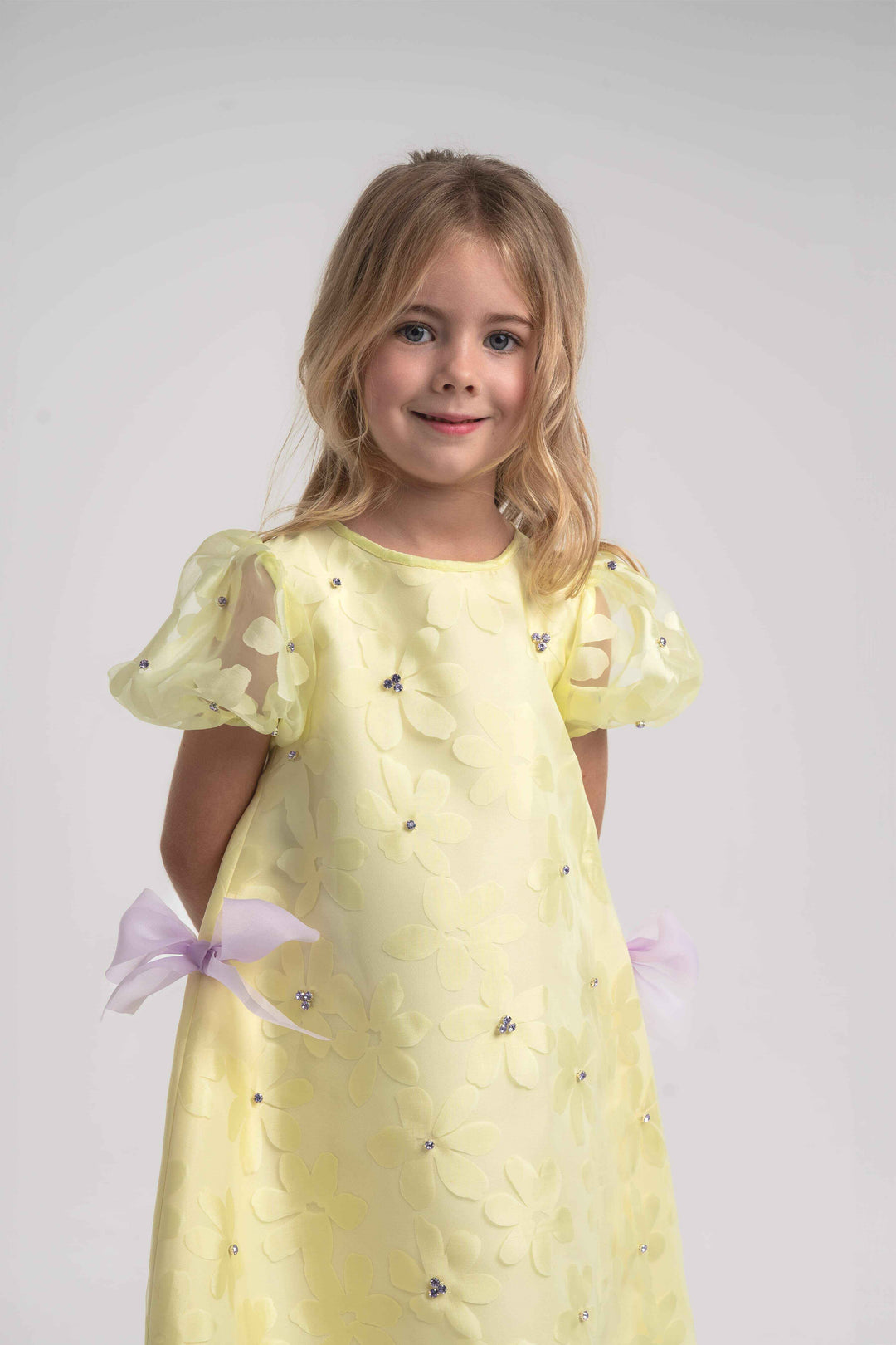 girls floral print yellow and lavender a-line dress