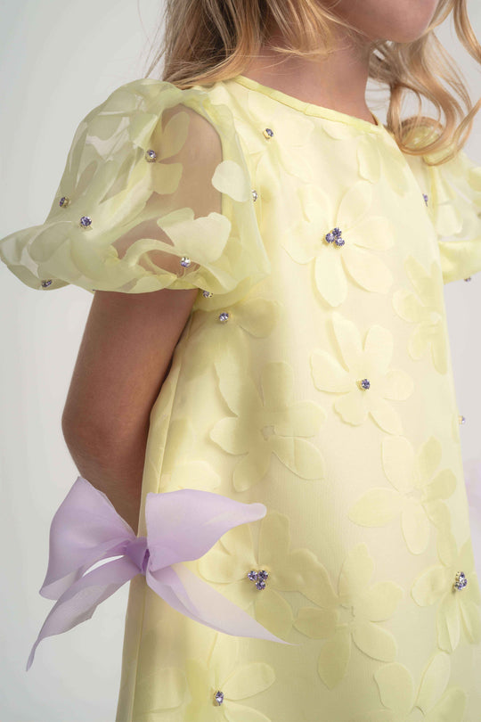 girls floral print yellow and lavender a-line dress