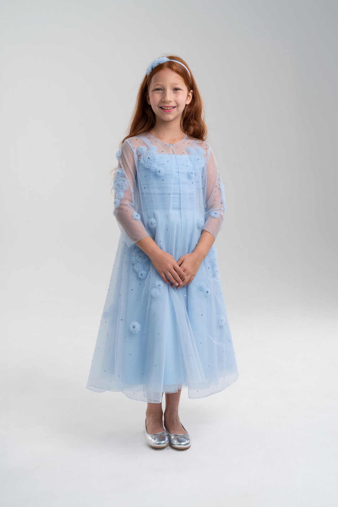 Girls' Sky Blue Dress and Robe Set Dress