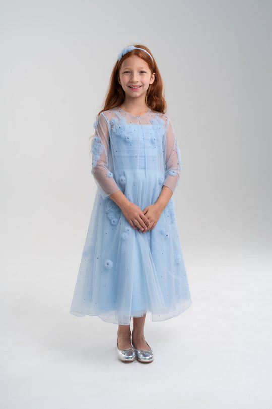 Girls' Sky Blue Dress and Robe Set Dress