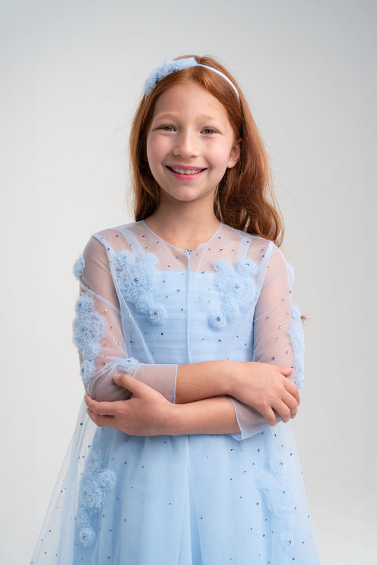 Girls' Sky Blue Dress and Robe Set Dress