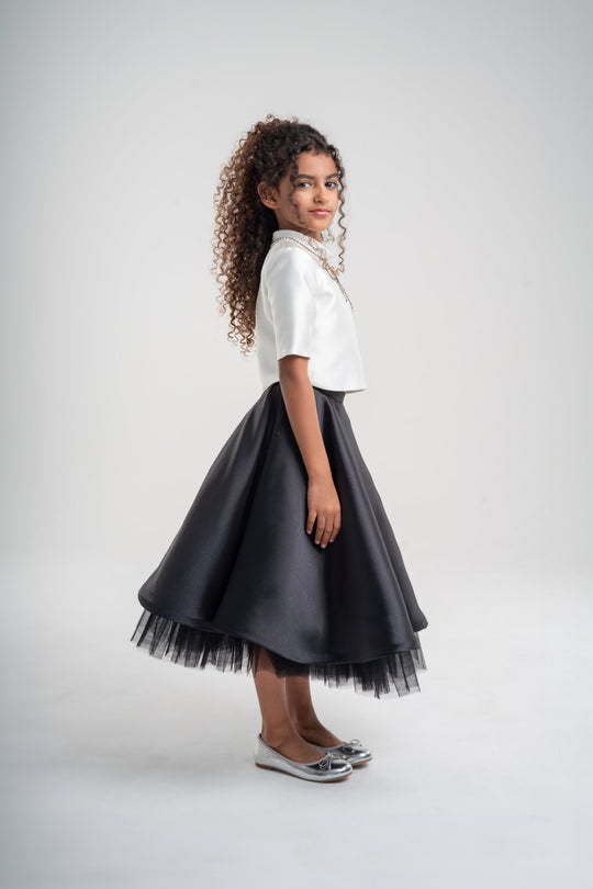 Girls' White Top with Black Skirt