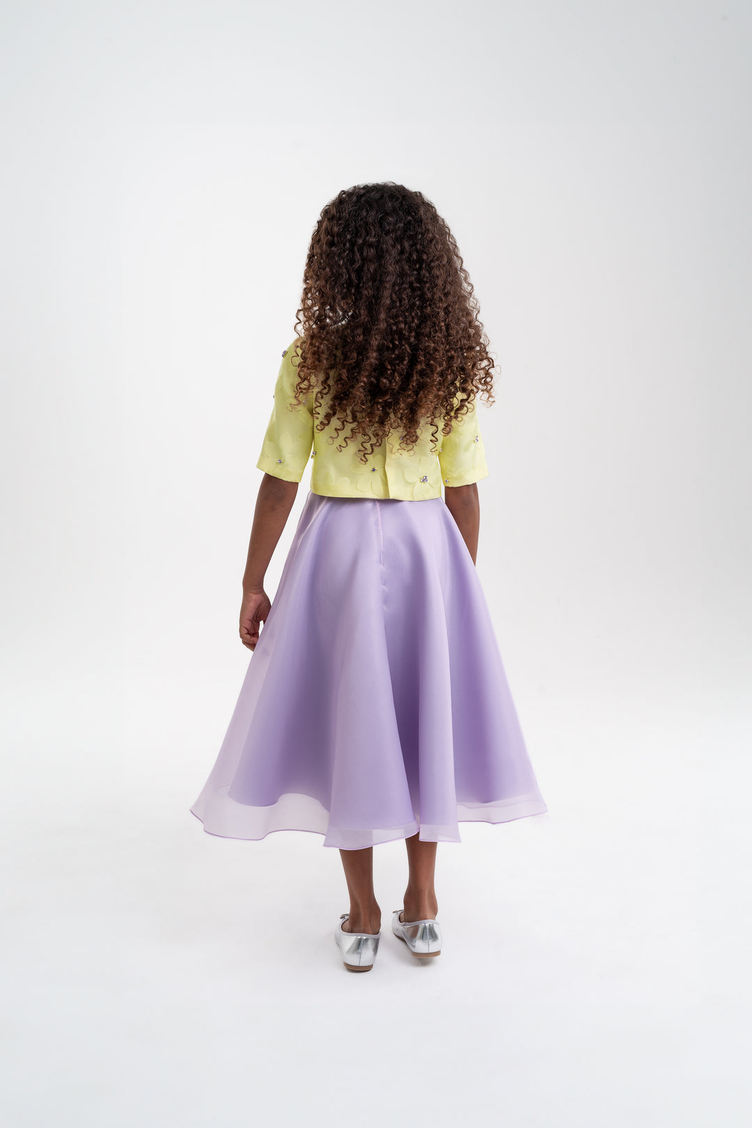 Girls' Yellow Floral Top with Lavender Skirt