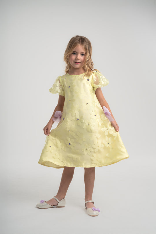 girls loral print yellow and lavender a-line dress video